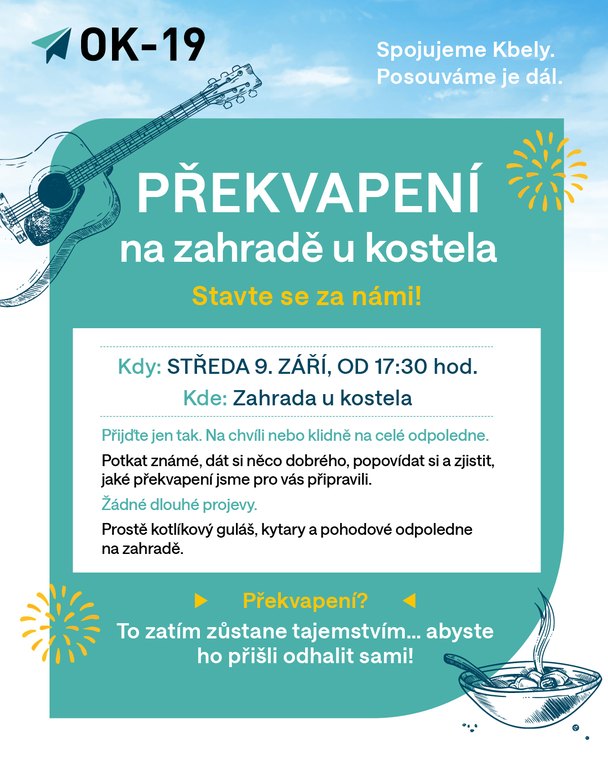 Pozvánka: Překvapení na zahradě u kostela, středa 9. září od 17:30 hodin — kotlíkový guláš, kytary a pohodové odpoledne